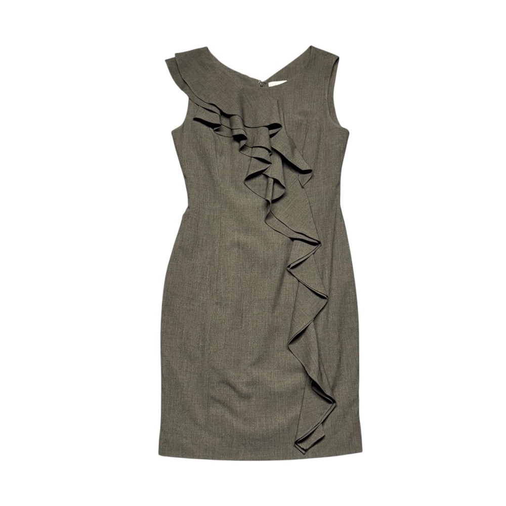 Calvin Klein Ruffle Front‎ Sleeveless Dress Size 8  Heathered Olive Green Career